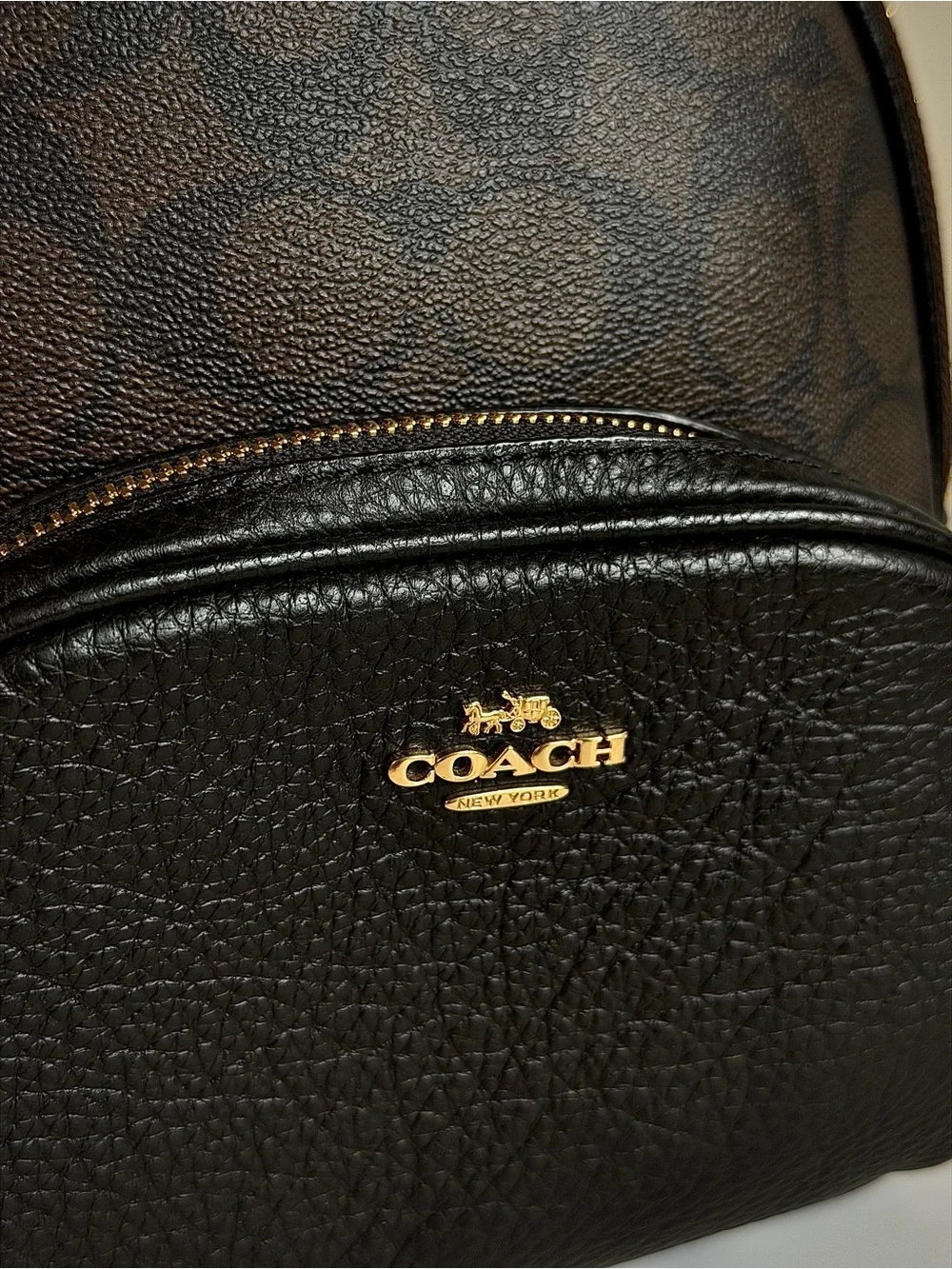 Coach Mini Backpack in Brown Signature Canvas and Black Leather